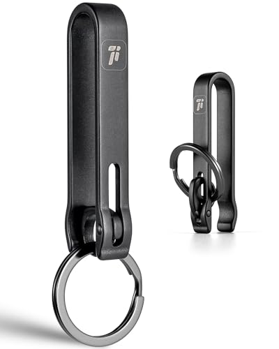 FEGVE Titanium Key Belt Clip, Carabiner Keychain Clip with Key Ring for Pants and Purse - Black - Image 1
