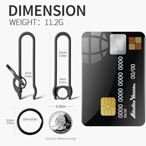 FEGVE Titanium Key Belt Clip, Carabiner Keychain Clip with Key Ring for Pants and Purse - Black - Image 2