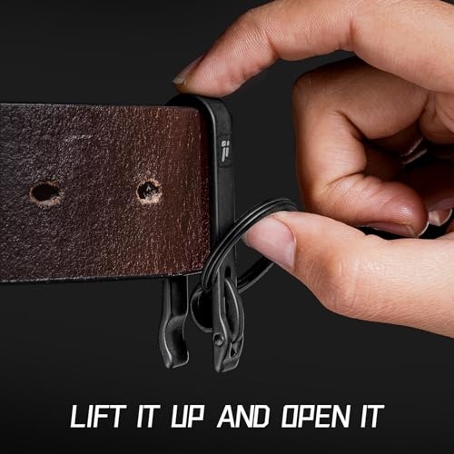 FEGVE Titanium Key Belt Clip, Carabiner Keychain Clip with Key Ring for Pants and Purse - Black - Image 3