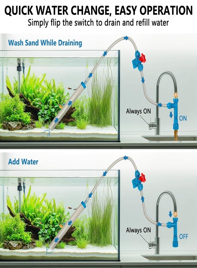 fishkeeper 50FT Aquarium Gravel Vacuum Water Changer - Flow Adjustable Faucet Universal Siphon Quick Pump with 6 Adapters, Bucket-Free Fish Tank Cleaning Tools for Drain & Fill (2025 New) - Image 2