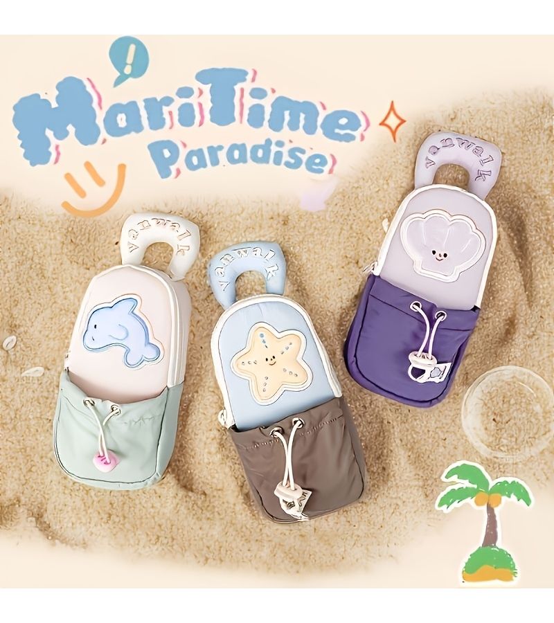 Ocean Park Embroidered Pencil Case Shell Durable 3D Stand Up Drawstring Portable - Image 1