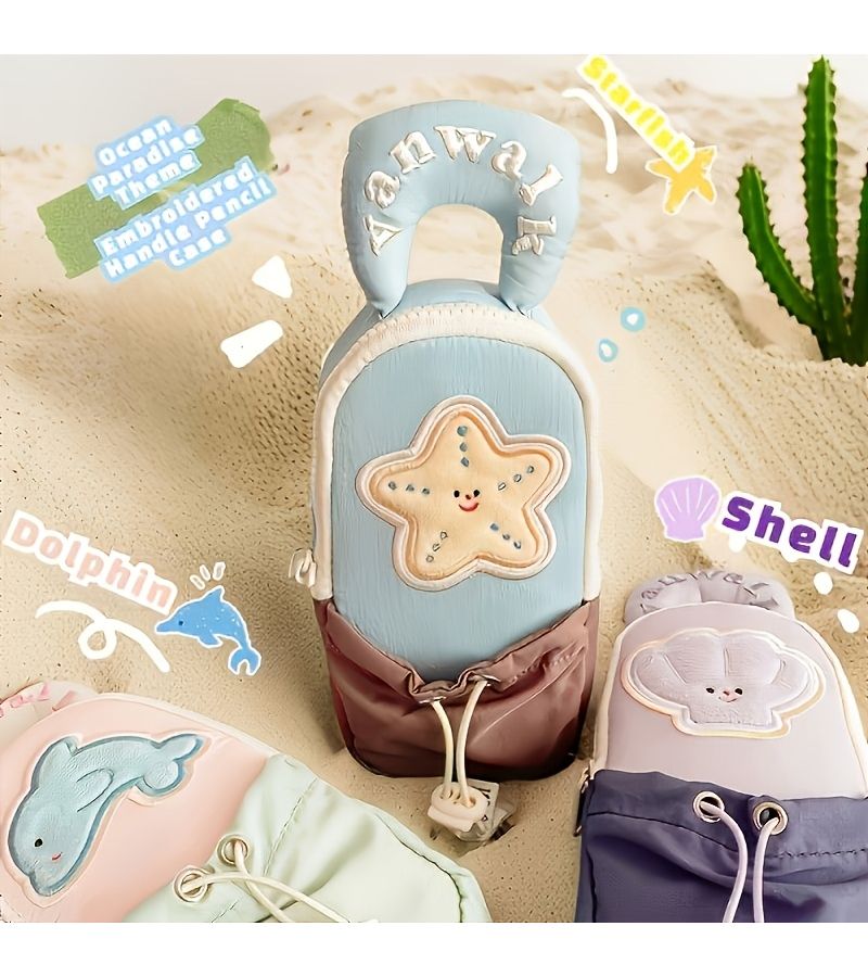 Ocean Park Embroidered Pencil Case Shell Durable 3D Stand Up Drawstring Portable - Image 4