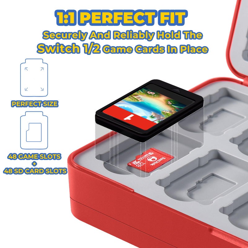 FUNLAB Switch 2 Game Case Compatible with Nintendo Switch 2/1 & Micro SD Cards, Switch Game Holder Cartridge Case with 48 Game-Card Storage - Red - Image 3