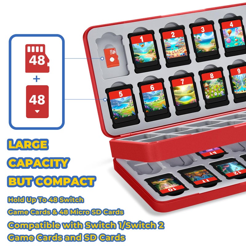 FUNLAB Switch 2 Game Case Compatible with Nintendo Switch 2/1 & Micro SD Cards, Switch Game Holder Cartridge Case with 48 Game-Card Storage - Red - Image 2