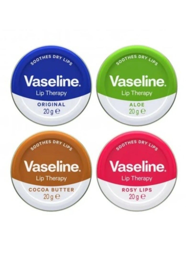 Vaseline Lip Balm 4 X 20g (Rosy Lips, Cocoa Butter, Aloe, Original) - Image 1