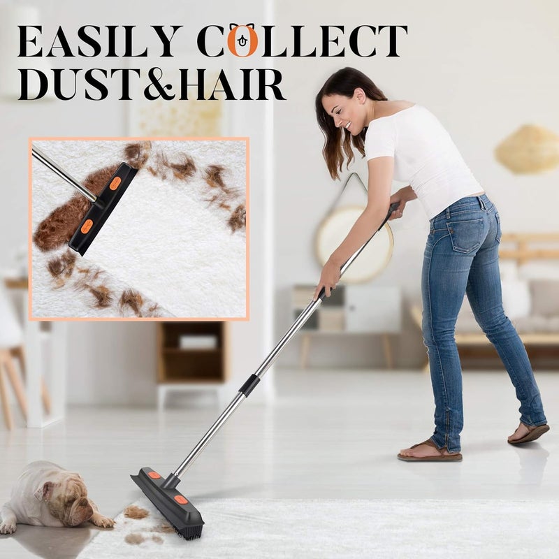 Conliwell Rubber Broom Carpet Rake for Pet Hair, Fur Remover Broom with Squeegee, Portable Detailing Lint Remover Brush (Stainless 4 Steel Handle) - Image 4