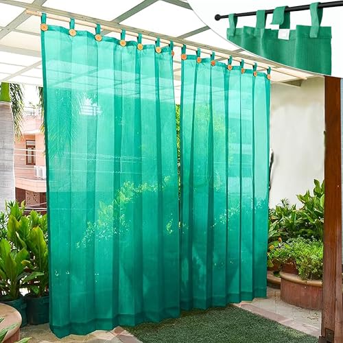 HIPPO Outdoor Balcony Sun, UV & Dust Protection Curtain HDPE Light Filtering 150 GSM Tab-Top Loop with Decorative Button Curtains for Home, Garden, Varanda, Hotel (Green, 3FTX8FT, 2 PC) - Image 1