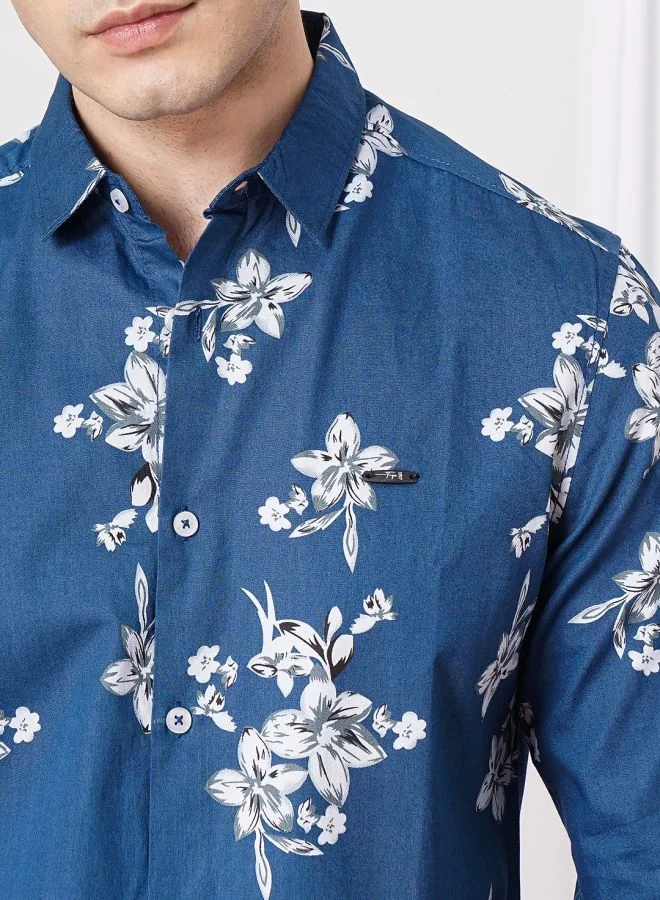 The Indian Garage Co Men Slim Fit Tropical Full Sleeves Spread Collar Casual Shirt