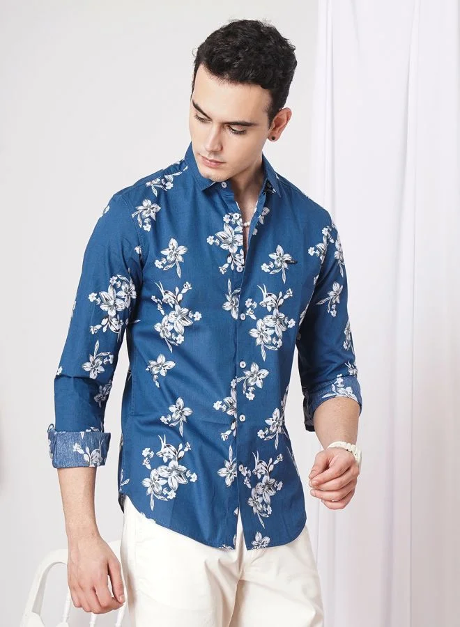 The Indian Garage Co Men Slim Fit Tropical Full Sleeves Spread Collar Casual Shirt