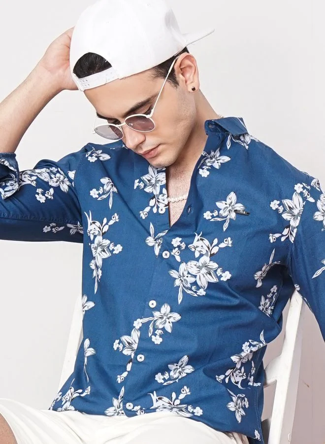 The Indian Garage Co Men Slim Fit Tropical Full Sleeves Spread Collar Casual Shirt