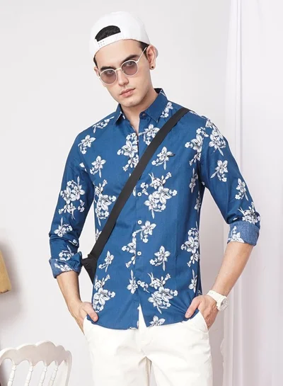 The Indian Garage Co Men Slim Fit Tropical Full Sleeves Spread Collar Casual Shirt