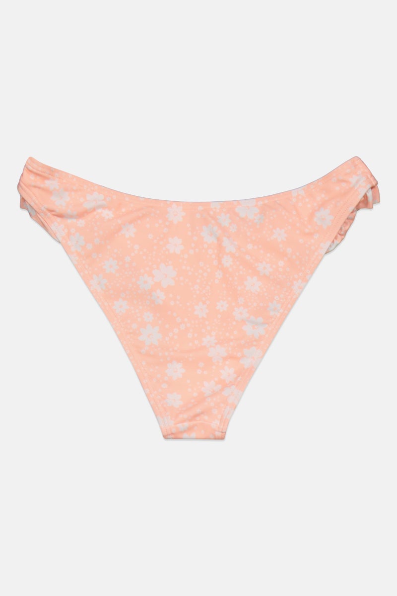 NEW LOOK Women Floral Print Pull On Bikini Bottom, Peach/White  - Image 2