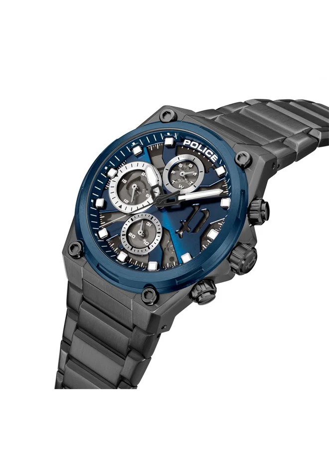 POLICE Airflow Men's 43mm Multifunction Watch with Blue/Grey Dial & Grey Stainless Steel Bracelet