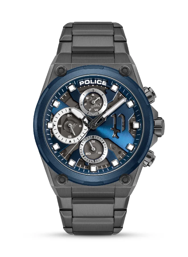 POLICE Airflow Men's 43mm Multifunction Watch with Blue/Grey Dial & Grey Stainless Steel Bracelet