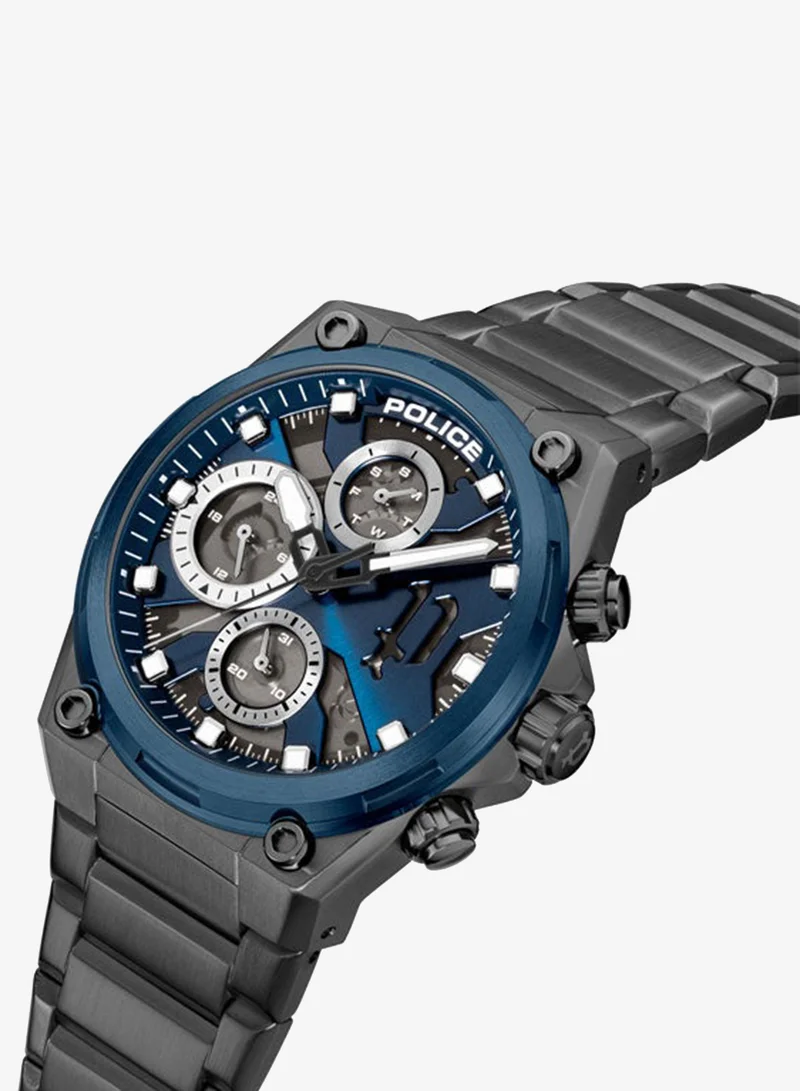 Police Airflow Men's 43mm Multifunction Watch with Blue/Grey Dial & Grey Stainless Steel Bracelet