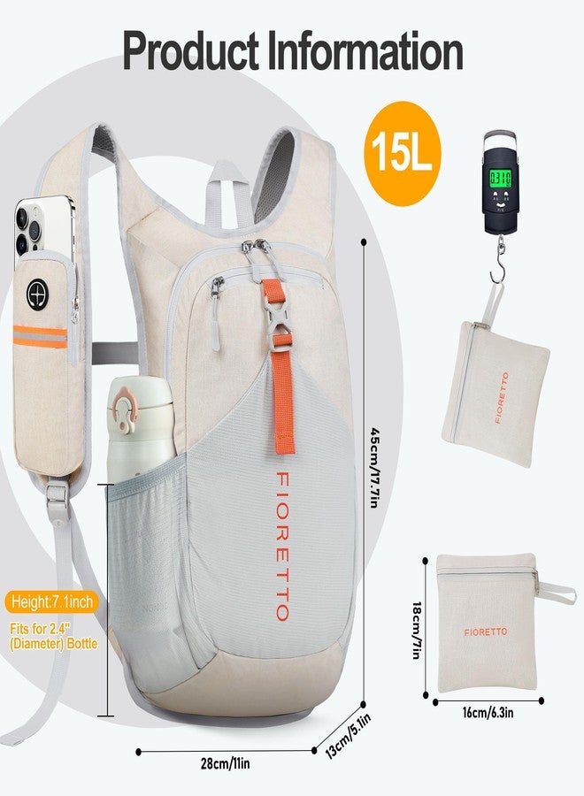 FIORETTO 15L Hiking Backpack for Women Men Mini Packable Backpack Lightweight Small Daypack for Camping Travel Outdoor, Beige - Image 5