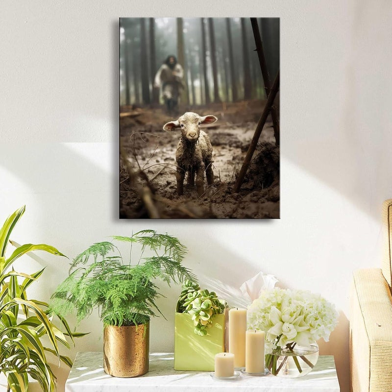 Ploceiny Jesus and Lamb Canvas Wall Art - Image 3