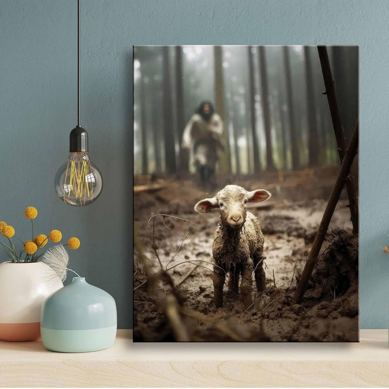 Ploceiny Jesus and Lamb Canvas Wall Art - Image 1