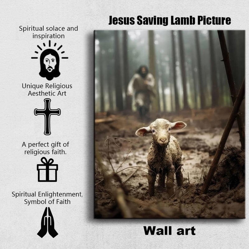 Ploceiny Jesus and Lamb Canvas Wall Art - Image 5