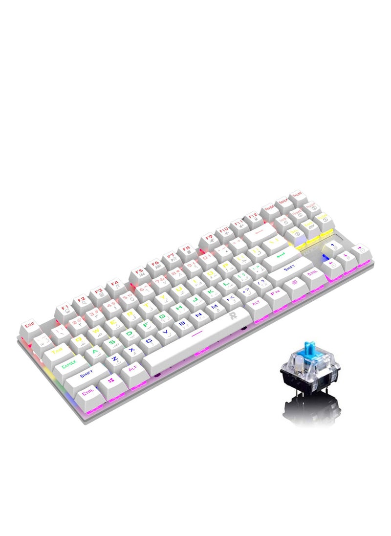 Rock Pow - Arabic English Mechanical Gaming Keyboard with RGB LED Rainbow Backlit USB Wired E-sport Waterproof 87 Keys Keyboard for Windows MacOS Android PC Gamers - Image 1