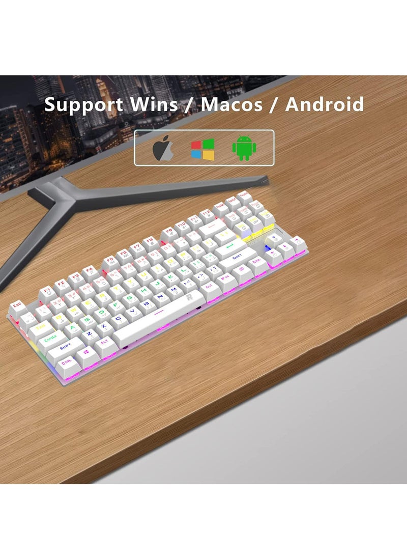 Rock Pow - Arabic English Mechanical Gaming Keyboard with RGB LED Rainbow Backlit USB Wired E-sport Waterproof 87 Keys Keyboard for Windows MacOS Android PC Gamers - Image 1