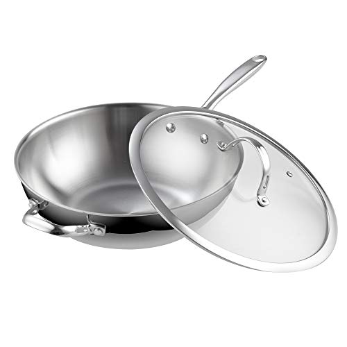 Cooks Standard Wok Pan Stainless Steel, 12-Inch Multi-Ply Clad Stir Fry Pan with Glass Lid, Induction Cookware, Silver - Image 1