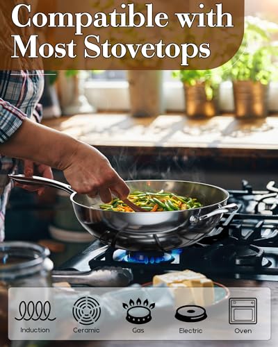 Cooks Standard Wok Pan Stainless Steel, 12-Inch Multi-Ply Clad Stir Fry Pan with Glass Lid, Induction Cookware, Silver - Image 2