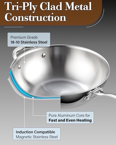 Cooks Standard Wok Pan Stainless Steel, 12-Inch Multi-Ply Clad Stir Fry Pan with Glass Lid, Induction Cookware, Silver - Image 4