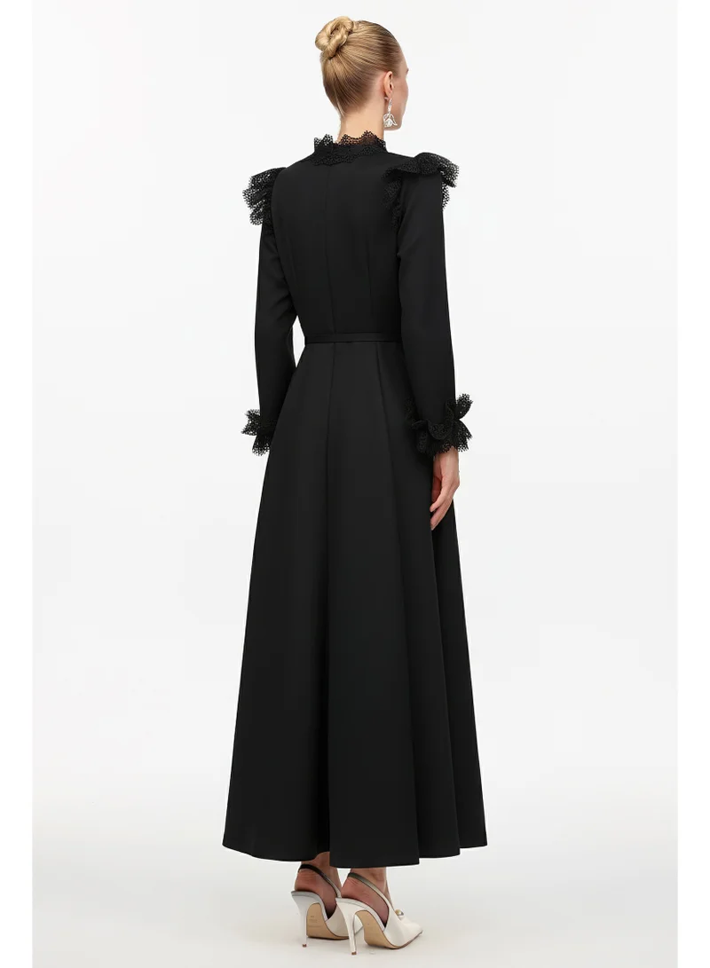 Bella Barnett  Eudora Romantic Flowy Long Sleeve Lace Woven Black Maxi Dress for Women | Best Price UAE