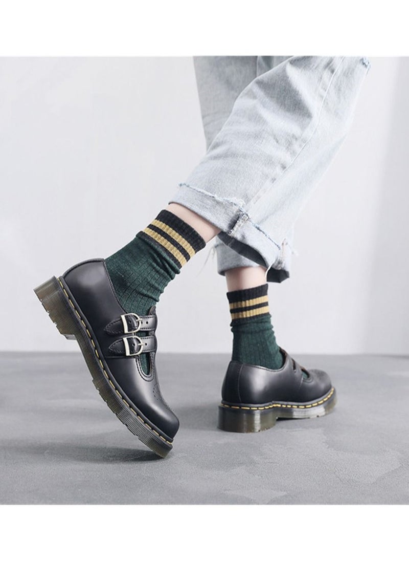 Loquat Leisure British Style Student Fashion Women's Leather Shoes Black  - Image 2
