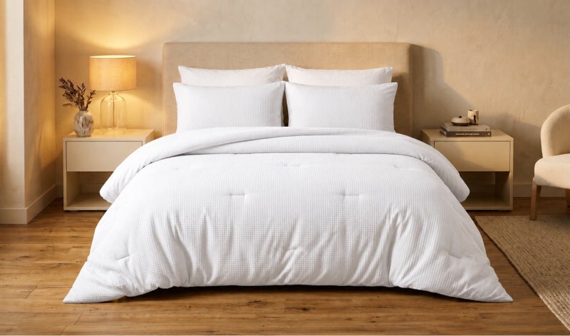 HOMETOPIA Waffle Texture Comforter Set 6 PCS, Luxury Hotel Style Bedding, King Size 264×229 cm, Soft Breathable Quilt, White Sheet Set, All Season - Image 1