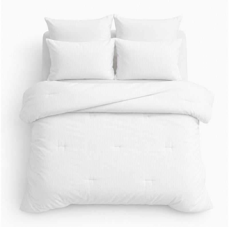 HOMETOPIA Waffle Texture Comforter Set 6 PCS, Luxury Hotel Style Bedding, King Size 264×229 cm, Soft Breathable Quilt, White Sheet Set, All Season - Image 2
