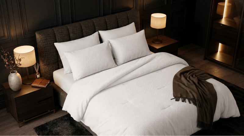 HOMETOPIA Waffle Texture Comforter Set 6 PCS, Luxury Hotel Style Bedding, King Size 264×229 cm, Soft Breathable Quilt, White Sheet Set, All Season - Image 3