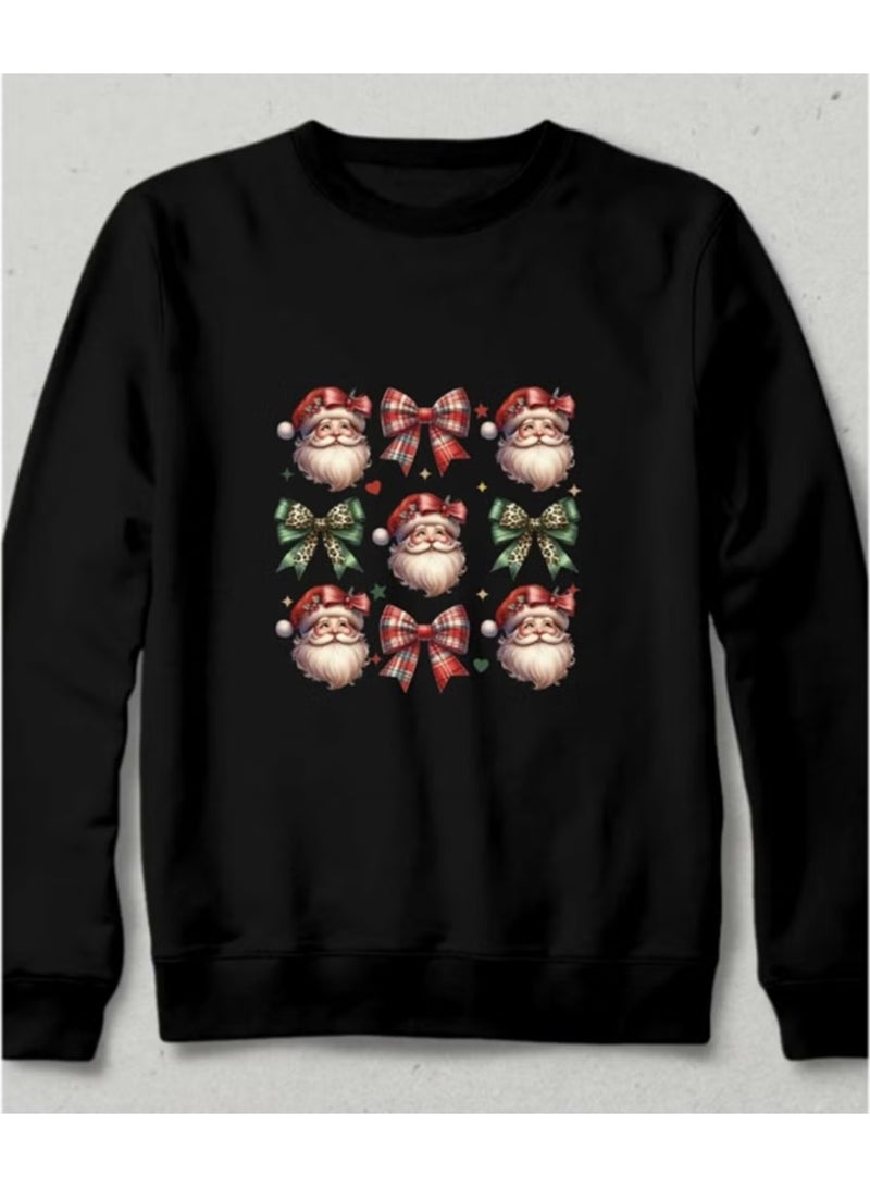 FOLAI Unisex Christmas Sweatshirt with Santa Claus and Bow Print – Holiday Pullove - Image 1