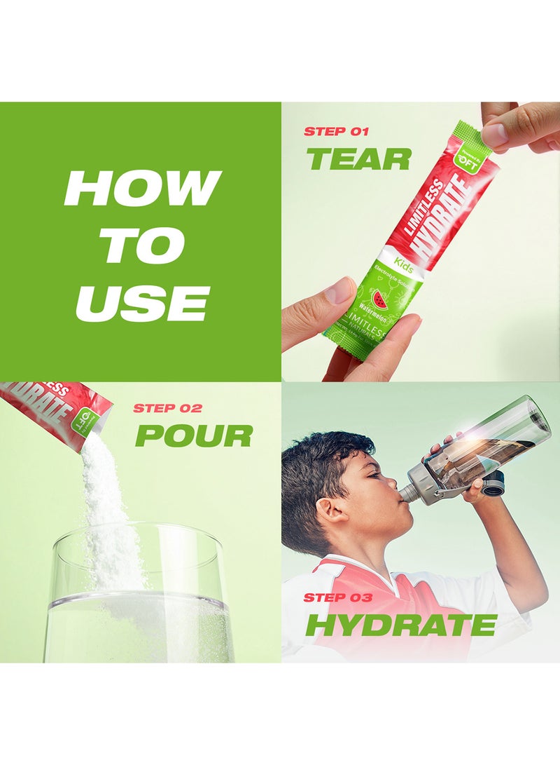 EVA PHARMA Limitless Hydrate Kids – 6 أعواد – محلول إلكتروليت فموي مع زيلتول – نكهة بطيخ – للأطفال من عمر 1 سنة فما فوق - Image 4