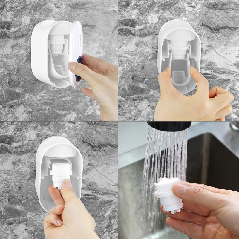 LUEXBOX Toothbrush Holder Wall Mounted with Cover for Bathroom, 2 Slots Toothbrush Storage Organizer for Shower, Self Adhesive Toothbrush Hanger with Automatic Toothpaste Squeezer Dispenser - Image 5