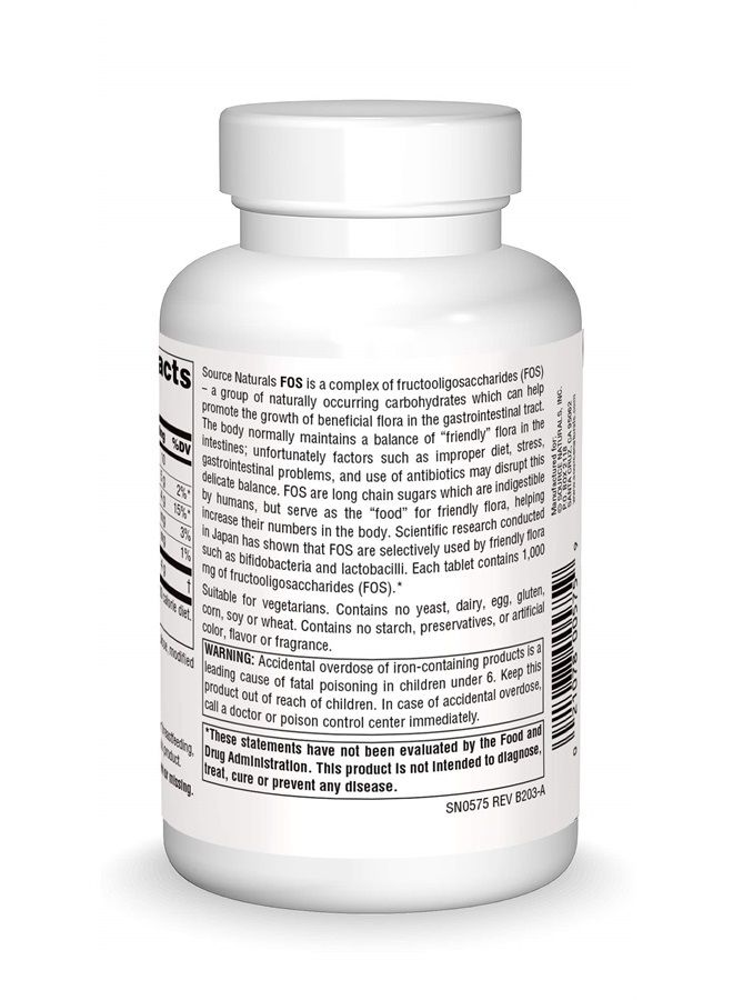 Source Naturals FOS 1000 mg Fructooligosaccharides Probiotic Enhancer - 100 Tablets - Image 2