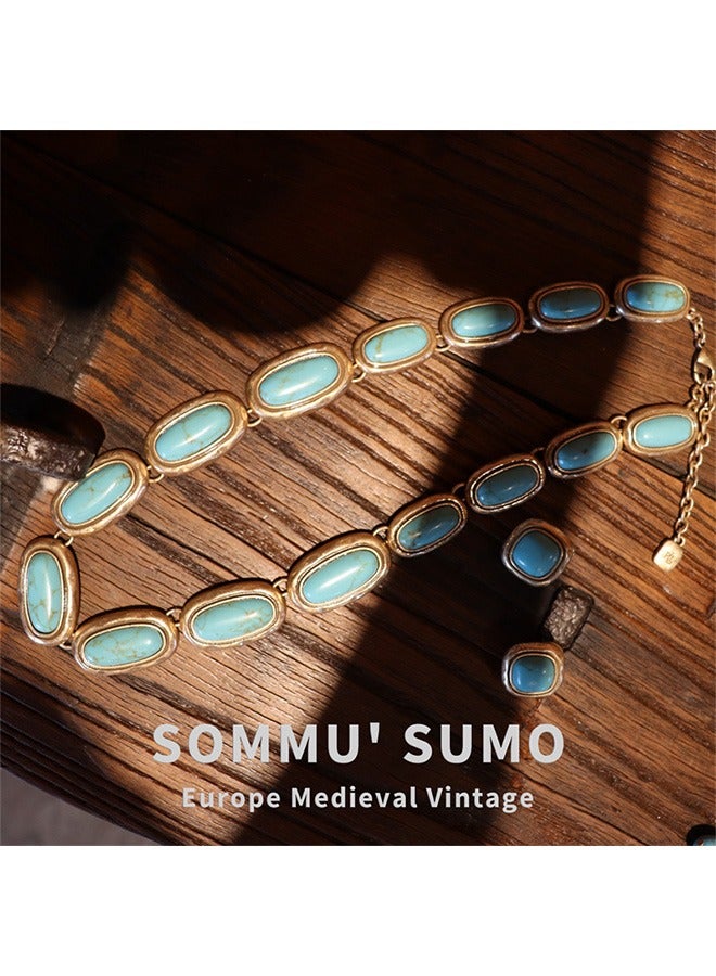 جيوان 3 قطعة مجموعة القرط قلادة الفيروز Vintage نمط الترقوة سلسلة القرط - Image 3