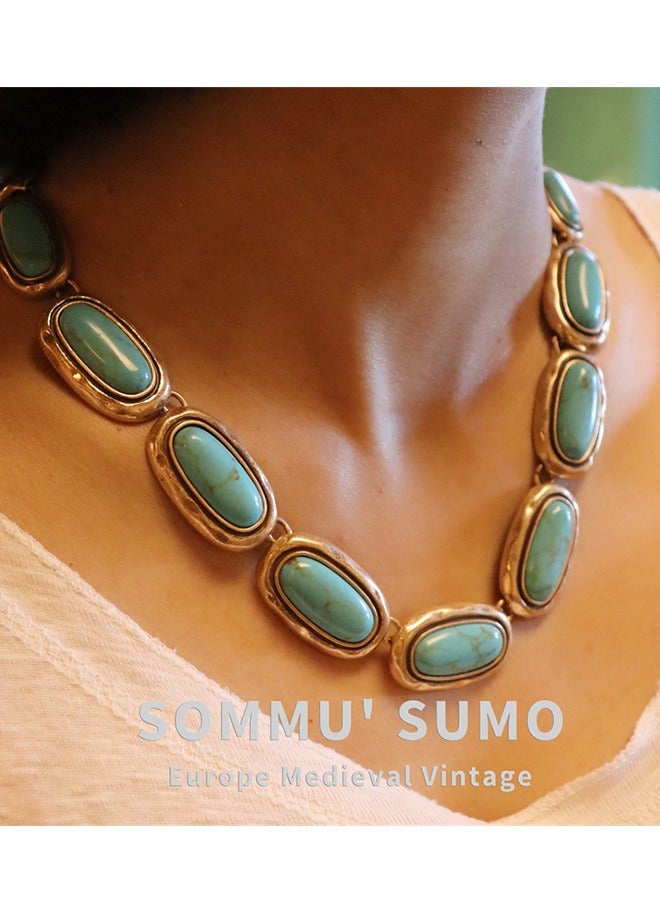 جيوان 3 قطعة مجموعة القرط قلادة الفيروز Vintage نمط الترقوة سلسلة القرط - Image 5