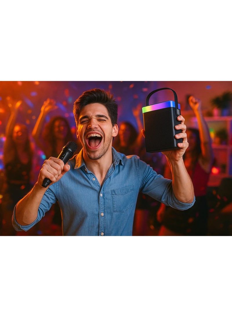 Kisonli G22 Portable Bluetooth Karaoke Speaker with Microphone – HiFi Sound – RGB Lighting – 5W Power – 1200mAh Battery – Black - Image 5