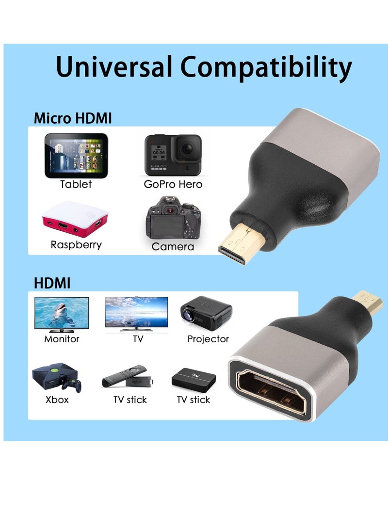 Excefore 2 Pack 8k Micro HDMI to HDMI Adapter, Micro HDMI Male to HDMI A Female, Standard Micro HDMI Adapter 2.1 Version, Support 8K@60Hz/4K@120Hz HDR ARC, Compatible for Camera, DSLR, Tablet - Image 5