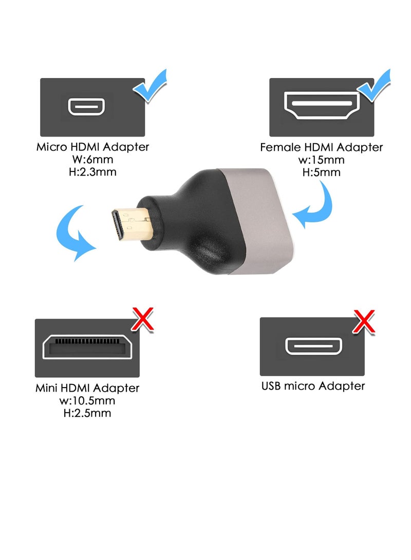 Excefore 2 Pack 8k Micro HDMI to HDMI Adapter, Micro HDMI Male to HDMI A Female, Standard Micro HDMI Adapter 2.1 Version, Support 8K@60Hz/4K@120Hz HDR ARC, Compatible for Camera, DSLR, Tablet - Image 3