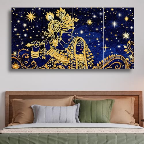 Nozvera 8 Pcs Radha Krishna MDF Wall Painting, UV Sparkle Laminated, 25x48 Inch Panel Art for Living Room & Home Decor - Image 1