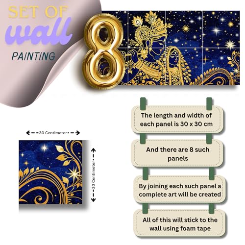 Nozvera 8 Pcs Radha Krishna MDF Wall Painting, UV Sparkle Laminated, 25x48 Inch Panel Art for Living Room & Home Decor - Image 3