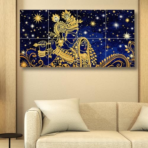 Nozvera 8 Pcs Radha Krishna MDF Wall Painting, UV Sparkle Laminated, 25x48 Inch Panel Art for Living Room & Home Decor - Image 4