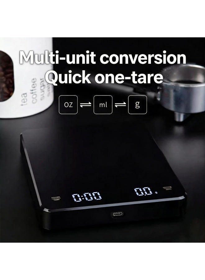 مقياس القهوة الصغيرة مع توقيت ، مقياس الإسبريسو القابل لإعادة الشحن USB-C ، مقياس دقيق 2kg / 0.1g للإسبريسو والصب فوق القهوة ، مقياس المطبخ الرقمي المحمول مع توقيت التلقائي - Image 4