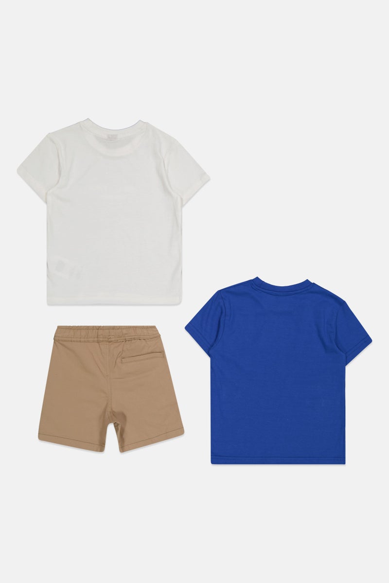 NAUTICA Toddler Boy 3 Pcs Brand Logo T-Shirt And Chino Shorts, White/Blue/Tan  - Image 2