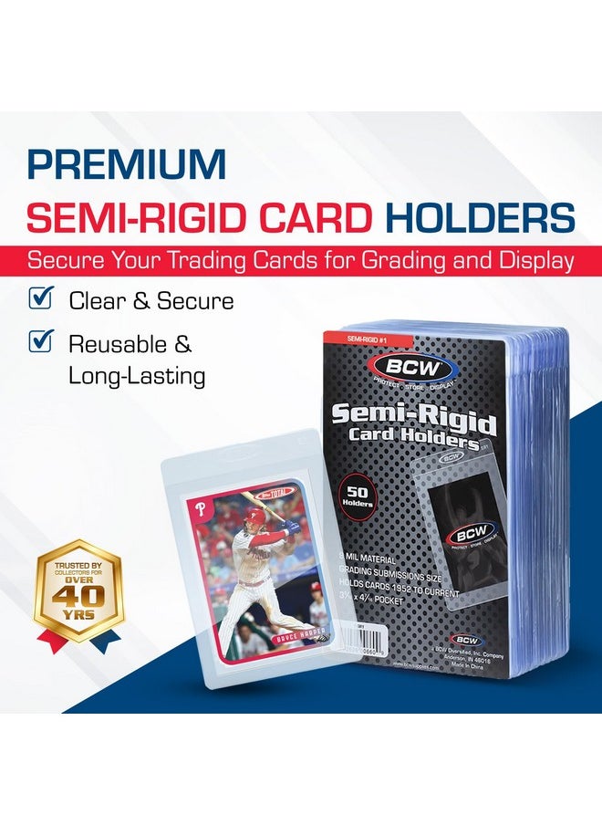 BCW - Semi Rigid Card Holder - 50 Ct Trading Card Sleeves | Psa, Bgs, Sgc & Csg Grading Submission Sleeves For Cards | Sports Card, Mtg Card Sleeves, Pokemon Card - Save Or Grade! - Image 1