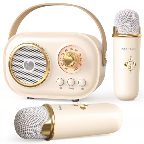 heetipuk Mini Karaoke MachineWhite Elephant GiftsStocking Stuffers for TeenChristmas Gifts for 312 Years Old Portable Bluetooth Speaker with Wireless Microphone for Kids Boys GirlsBeige - Image 1