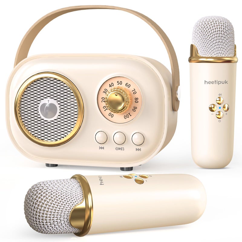 heetipuk Mini Karaoke MachineWhite Elephant GiftsStocking Stuffers for TeenChristmas Gifts for 312 Years Old Portable Bluetooth Speaker with Wireless Microphone for Kids Boys GirlsBeige - Image 2